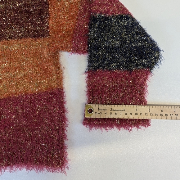 Forever 21 Contemporary Color Block Stripe Metallic Sweater Fuzzy Crop R… - Picture 7 of 9